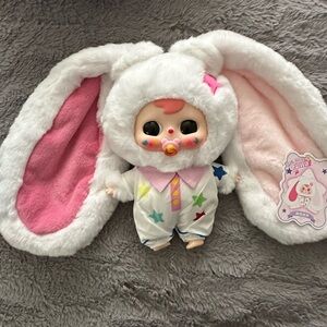 Pink & White Bunny Plush Doll with Pacifier - Cute Star Outfit